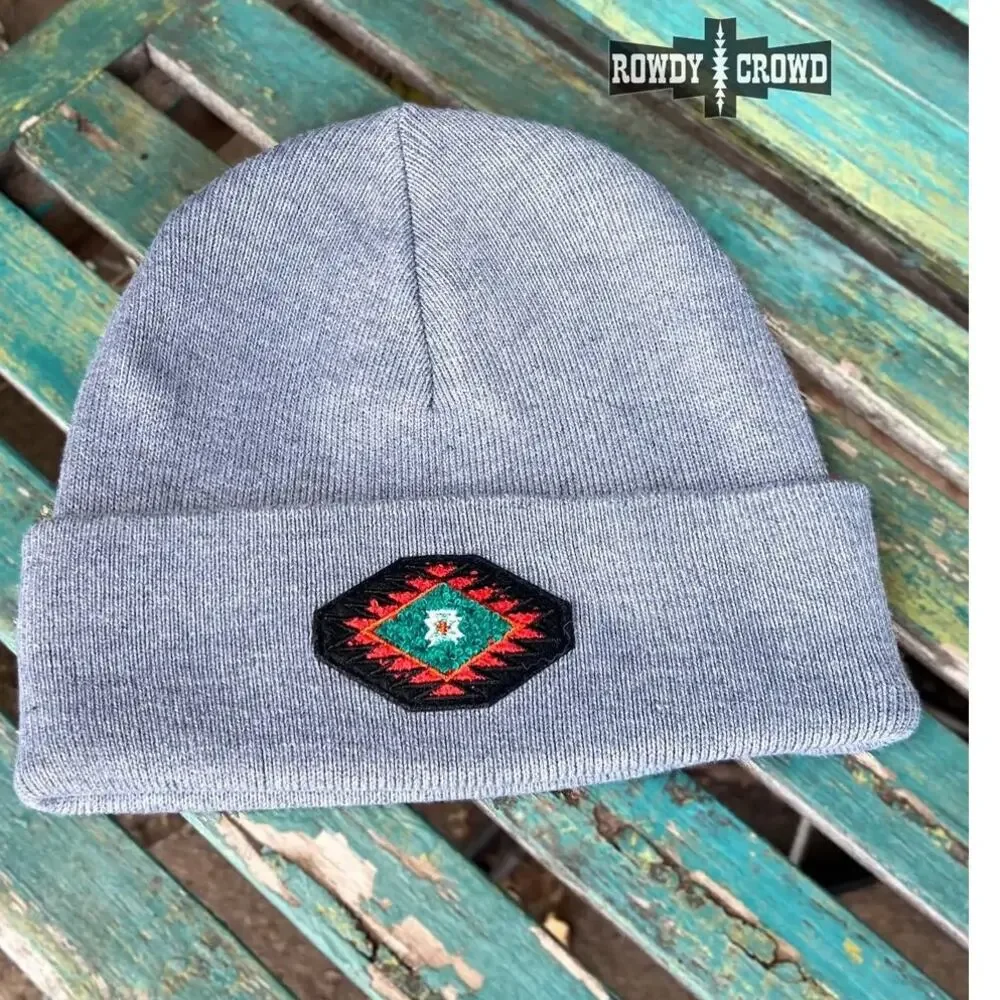 Alvarado Aztec Embroidered Grey Beanie